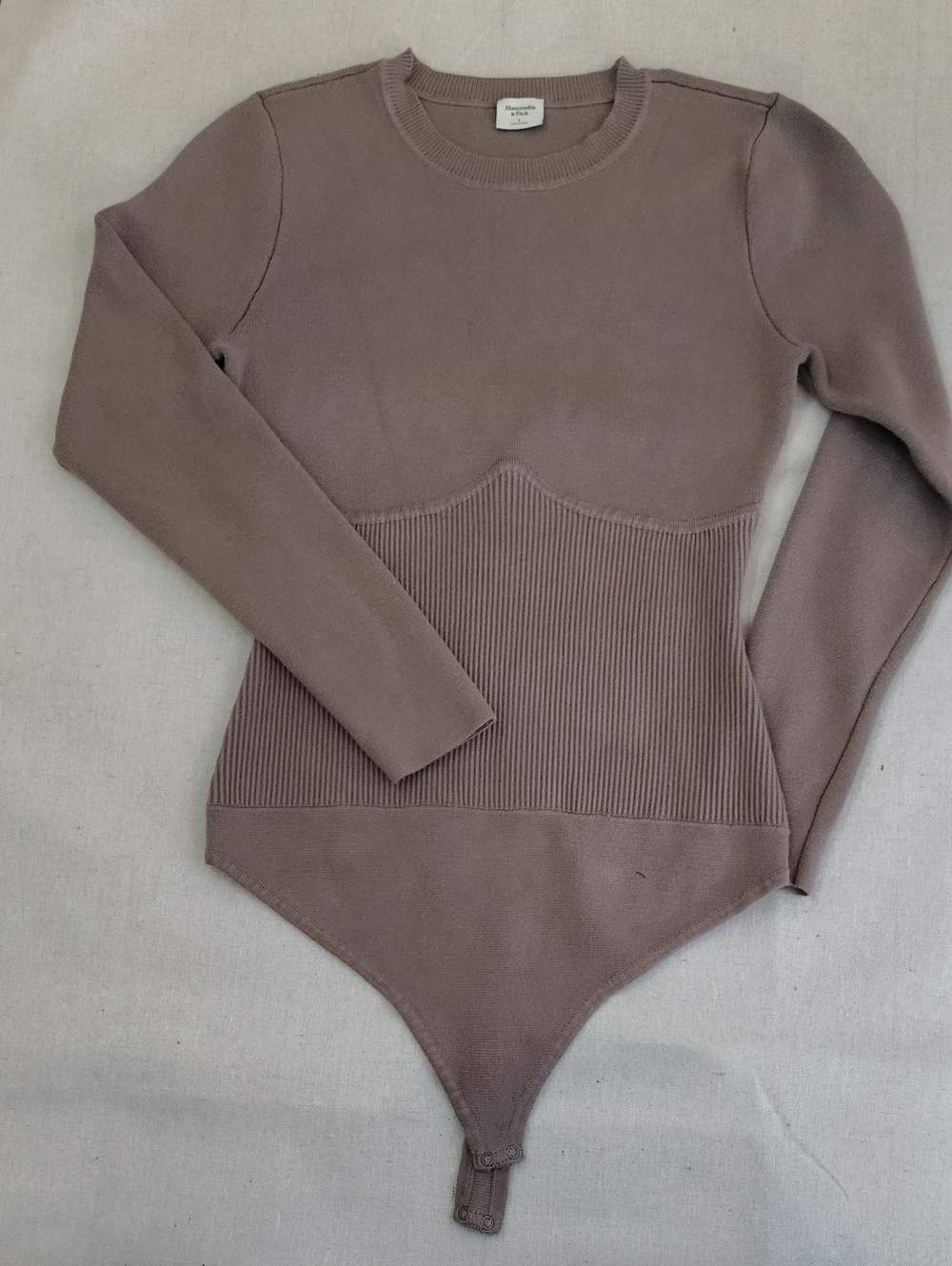 Abercrombie & Fitch Taupe Ribbed Crewneck Sweater Bodysuit L